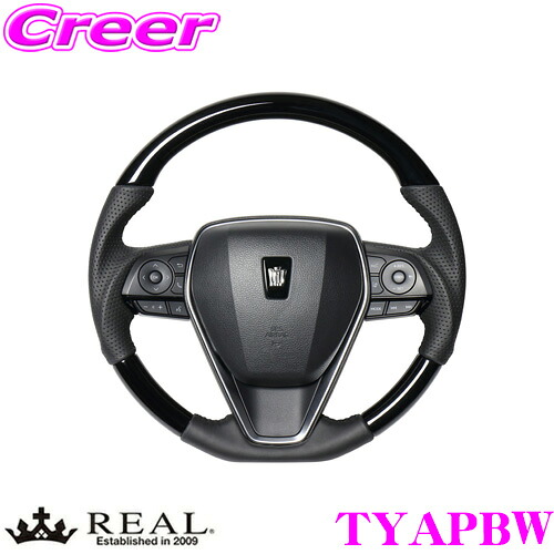 REAL レアル TYAPBW TYA-PBW ステアリング トヨタ 50系 RAV4 / 220系 クラウン / 210系 カローラ / ダイハツ 70系 アルティス等用 オリジナルシリーズ ピアノブラック(ブラックステッチ) スタンダードレザー ベースボールステッチ ハンドル|クレールオンラインショップ