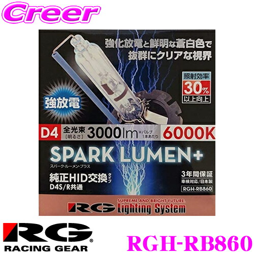 【最大77,777ポイント！】抽選4人に1人が当たる！ RG Lighting System RGH-RB860 純正交換HIDバルブ POWER HID D4S/D4R共通 6000K/3000lm 【視認性に優れたホワイト光】