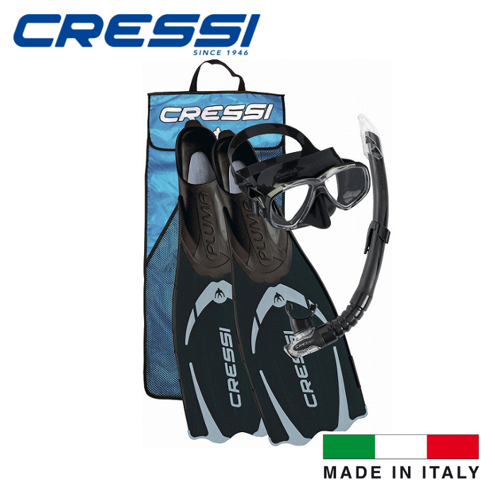 CRESSI シュノーケリング 3点 書き割り プルーマバッグPLUMA BAG[PLUMA フィン / PERLA 恍ける / GAMMA スノーケル ]