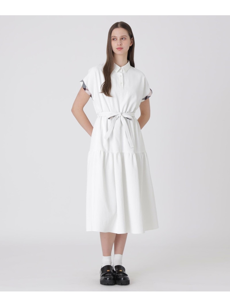 【防透け】【UVカット】【遮熱】【接触冷感】ドライツイルシャツカラードレス BLUE LABEL CRESTBRIDGE ブルーレーベル / ブラックレーベル・クレストブリッジ ワンピース・ドレス ドレス ホワイト【送料無料】[ Fashion]