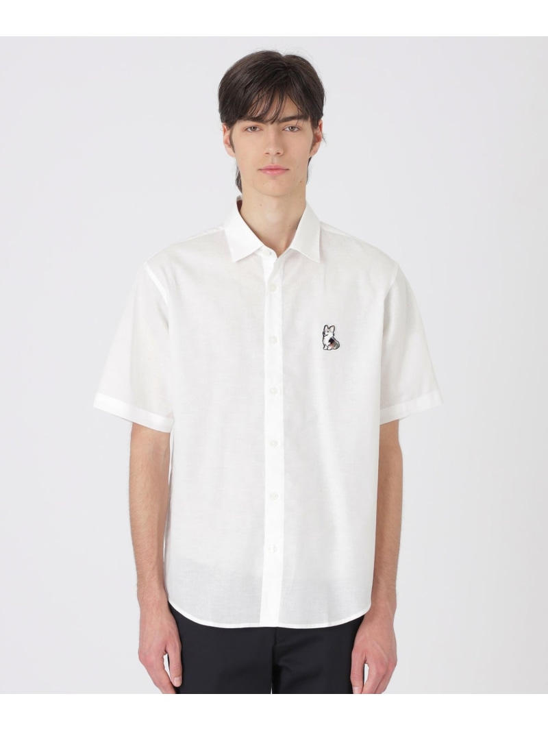 【SALE／20%OFF】コーギーワッペンハーフスリーブシャツ BLACK LABEL CRESTBRIDGE ブルーレーベル / ブラックレーベル・クレストブリッジ トップス シャツ・ブラウス ネイビー ブルー ホワイト【RBA_E】【送料無料】[ Fashion]｜BLUELABEL BLACKLABEL CRESTBRIDGE