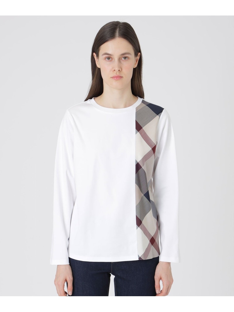 シルケットスムースパーシャルチェックロングスリーブTシャツ BLUE LABEL CRESTBRIDGE ブルーレーベル / ブラックレーベル・クレストブリッジ トップス その他のトップス パープル ブラック ホワイト【送料無料】[ Fashion]