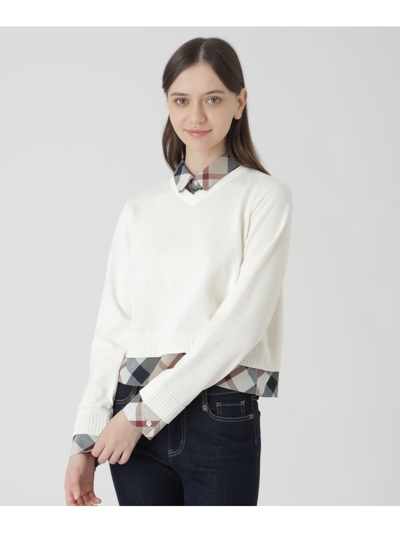 【SALE／18%OFF】コットンナイロンレイヤードニットプルオーバー BLUE LABEL CRESTBRIDGE ブルーレーベル / ブラックレーベル・クレストブリッジ トップス ニット ネイビー レッド ホワイト【RBA_E】【送料無料】[ Fashion]｜BLUELABEL BLACKLABEL CRESTBRIDGE