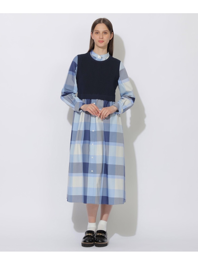 【WEB制限事項】クレストブリッジチェックニットコンビドレス BLUE LABEL CRESTBRIDGE 青色付け札 / ブラックレーベル・クレストブリッジ 衣裳・お召しもの お召しもの 青色 パープル【貨物輸送無料】[ Fashion] レディースファッション-ドレス