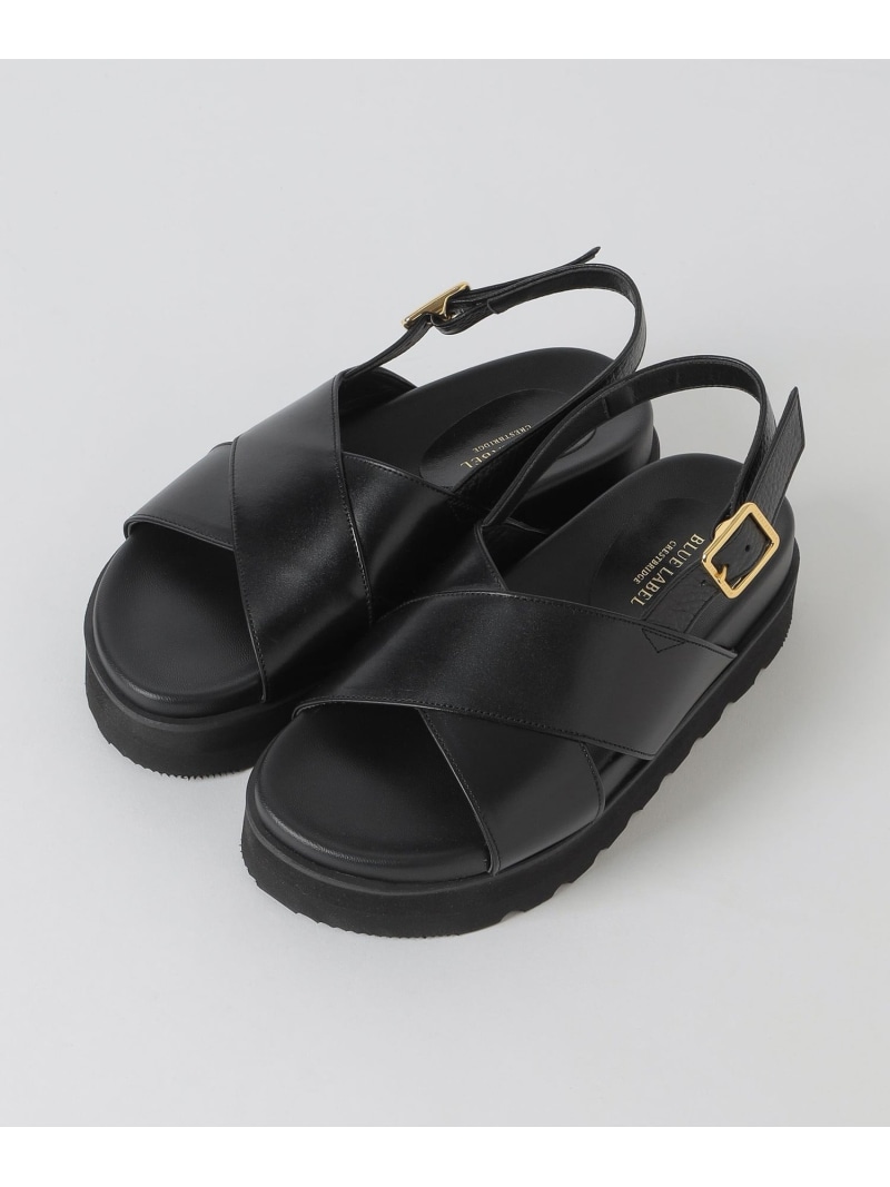 クロスベルトサンダル BLUE LABEL CRESTBRIDGE 青み付け札 / ブラックレーベル・クレストブリッジ シューズ・靴 余分の物のシューズ・靴 黒いこと 赤銅色【貨物輸送無料】[ Fashion]