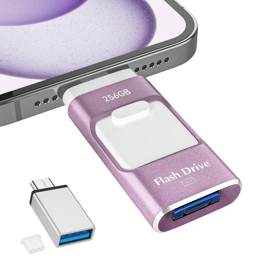 256GB USBメモリ【アプリ不要・アルバムから写真保存】４in1 Phone対応 USBメモリー スマホ データ保存 外付けメモリ iOS/Ty