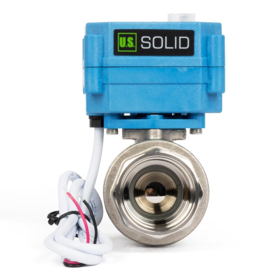 U.S. Solid 電動ボールバルブ AC/DC 9-24V 電気自動開閉球弁、2線自動復帰、常閉型、全通径、手動機能付き(316ステンレス鋼、飲