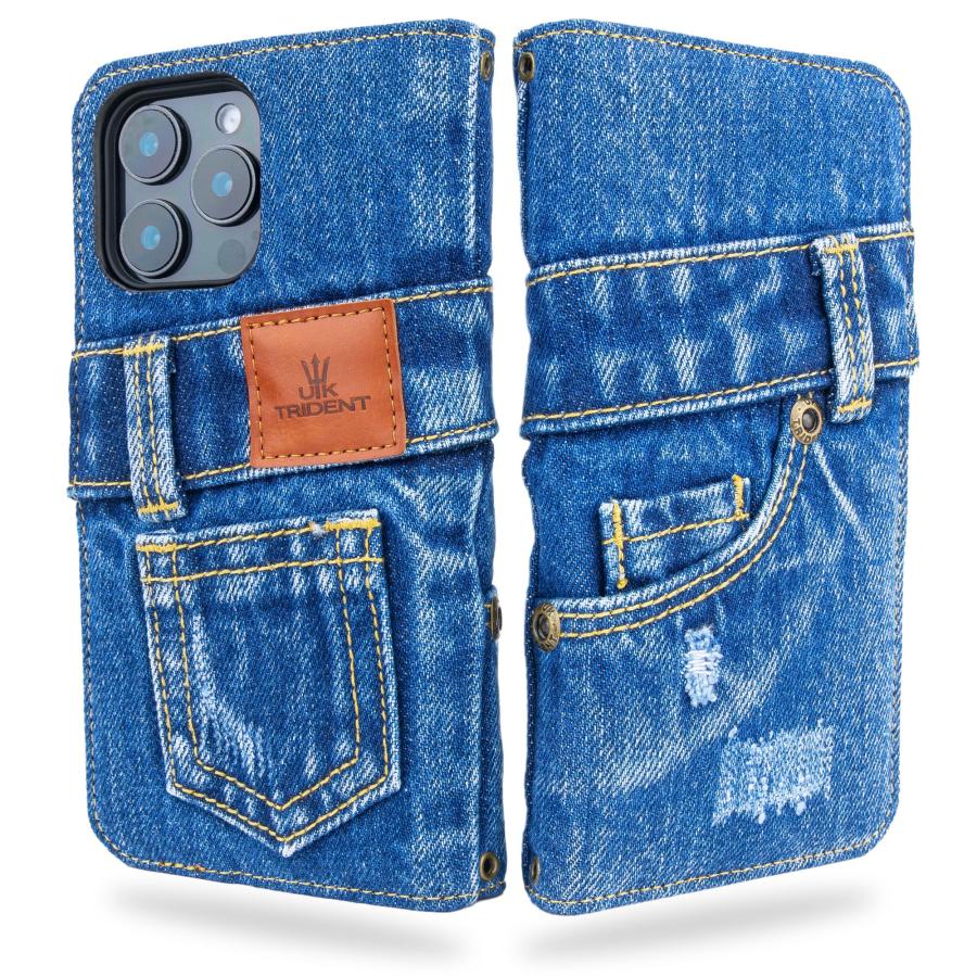 UK Trident デニム iPhone16ProMax ケース 手帳型 スマホケース iPhoneケース (アイフォン16ProMax ケース