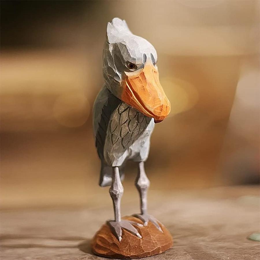 （hej!e) ハシビロコウ置物 Shoebill 木彫 木製 オブジェ 北欧雑貨 インテリア 人形 手作り バスウッド (グレー)