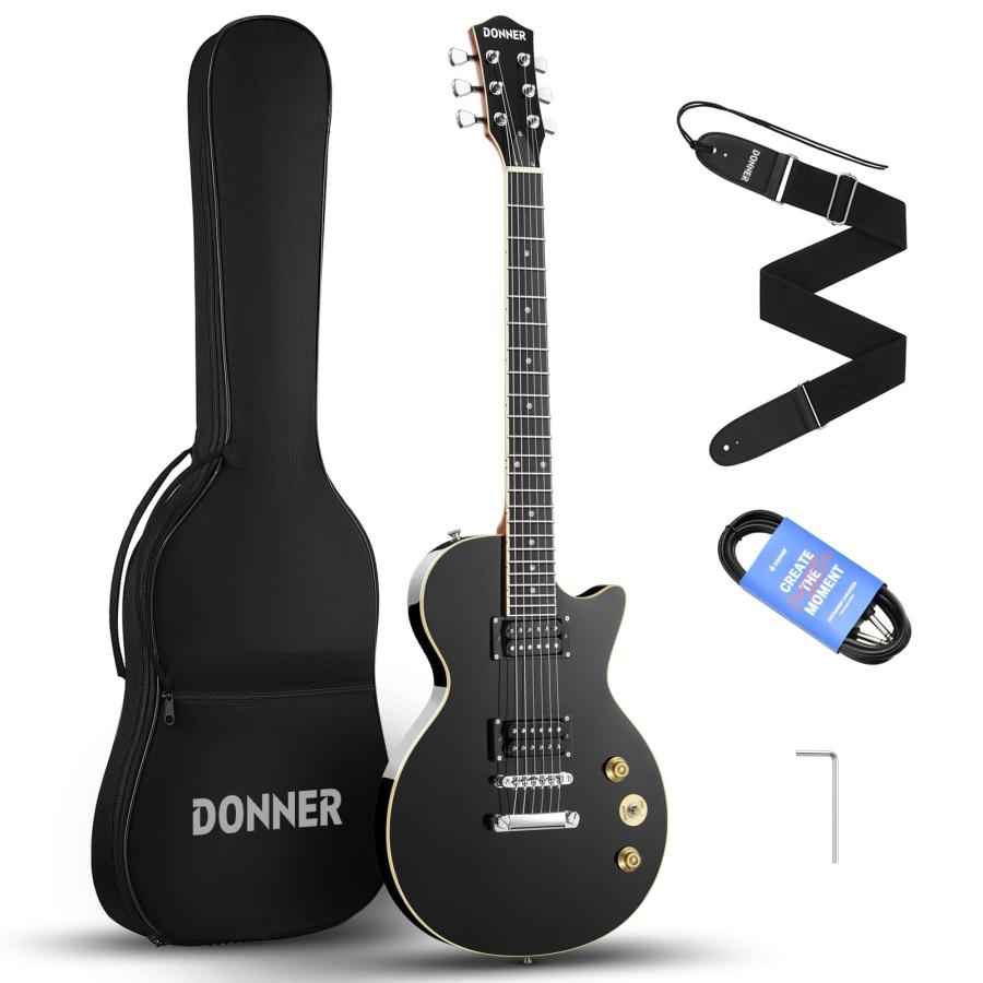 Donner エレキギター 初心者セット LPタイプ 39インチ フルサイズ ポプラ材 HHピックアップ配列 専用ケース ストラップ シールド付 ブ