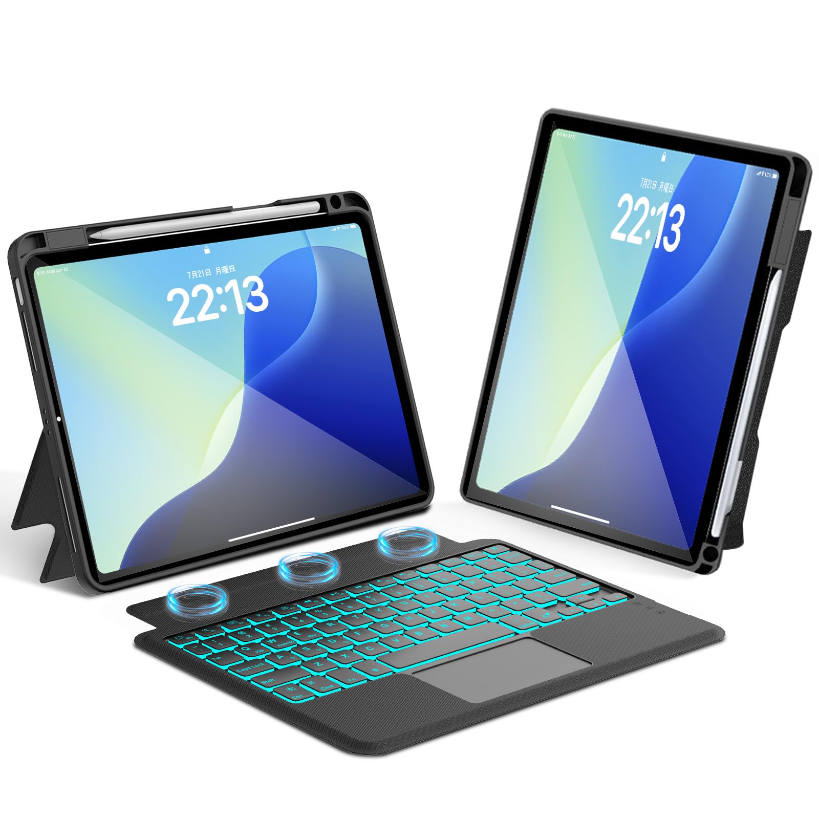 【2024年新型】iPad Pro用 11in（M5/M4）容れもの 鍵盤 Bluetooth 鍵盤取りまかなう 脱着式 iPad Pro 11inch（M5/M4）専用鍵盤付き添い人容れもの 第5時人 引きはなつ式 磁気 取りはらい能力のある 横/縦置き相応う
