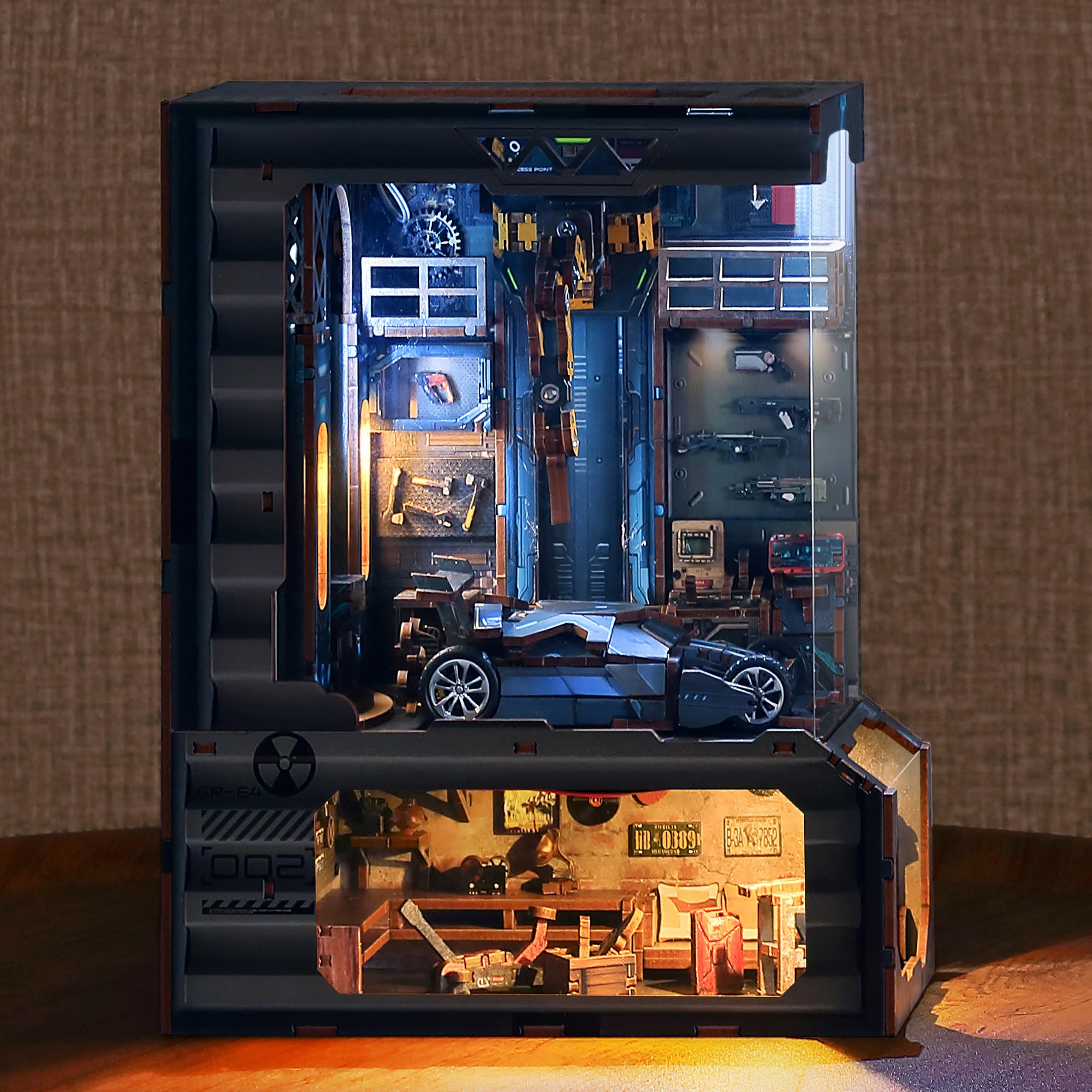 FUNPOLA 3D謎あわせ ブックヌック 一揃いの道具 Booknook 木製謎あわせ DIY 細密画 お人形さん棲み家 LED点火装置付き添い人 書物棚入れ ブックエンド 見せびらかす用 手工芸品仕掛ける 未経験者や中学生向け BN03 392パソコン (電車制作室)