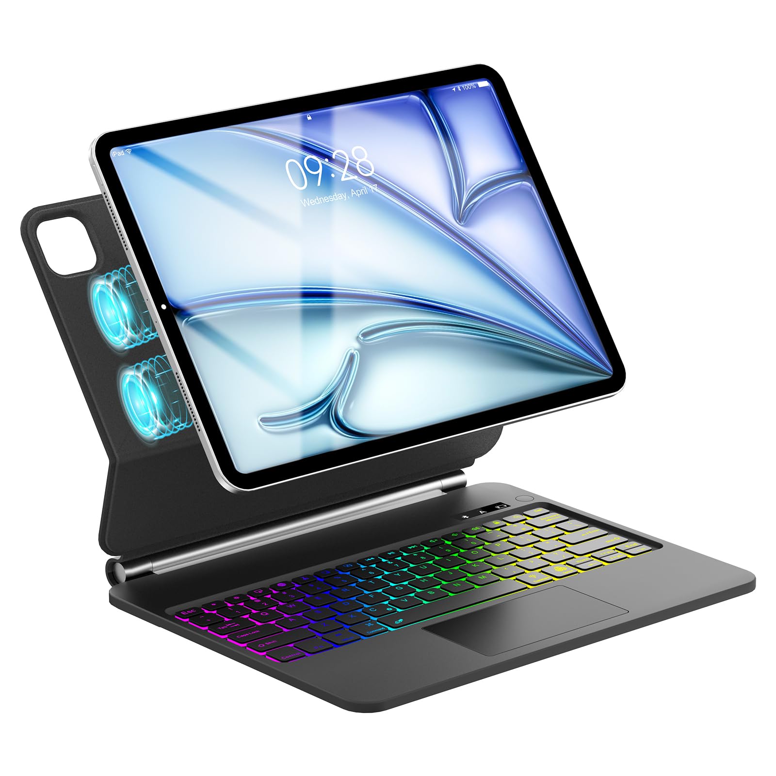【2026年新御出座し】神通力鍵盤 iPad Air 13in M4 2026/M3 2025/M2 2024相応う iPad Pro 12.9 第6/5/4/3時人用 鍵盤 容れもの 磁気ねばり着く マルチタッチトラックパッド 7色うしろ側点火装置 マルチタッチ