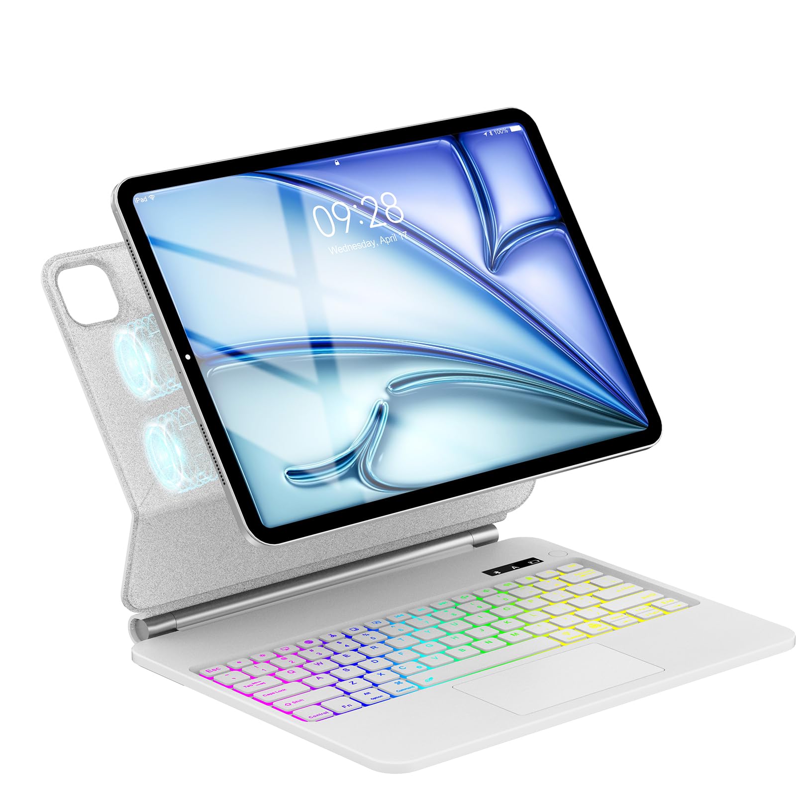 神通力鍵盤 iPad Air 13in M4 2026/M3 2025/M2 2024相応う iPad Pro 12.9 第6/5/4/3時人用 鍵盤 容れもの 磁気ねばり着く マルチタッチトラックパッド 7色うしろ側点火装置 マルチタッチジェスチャー対
