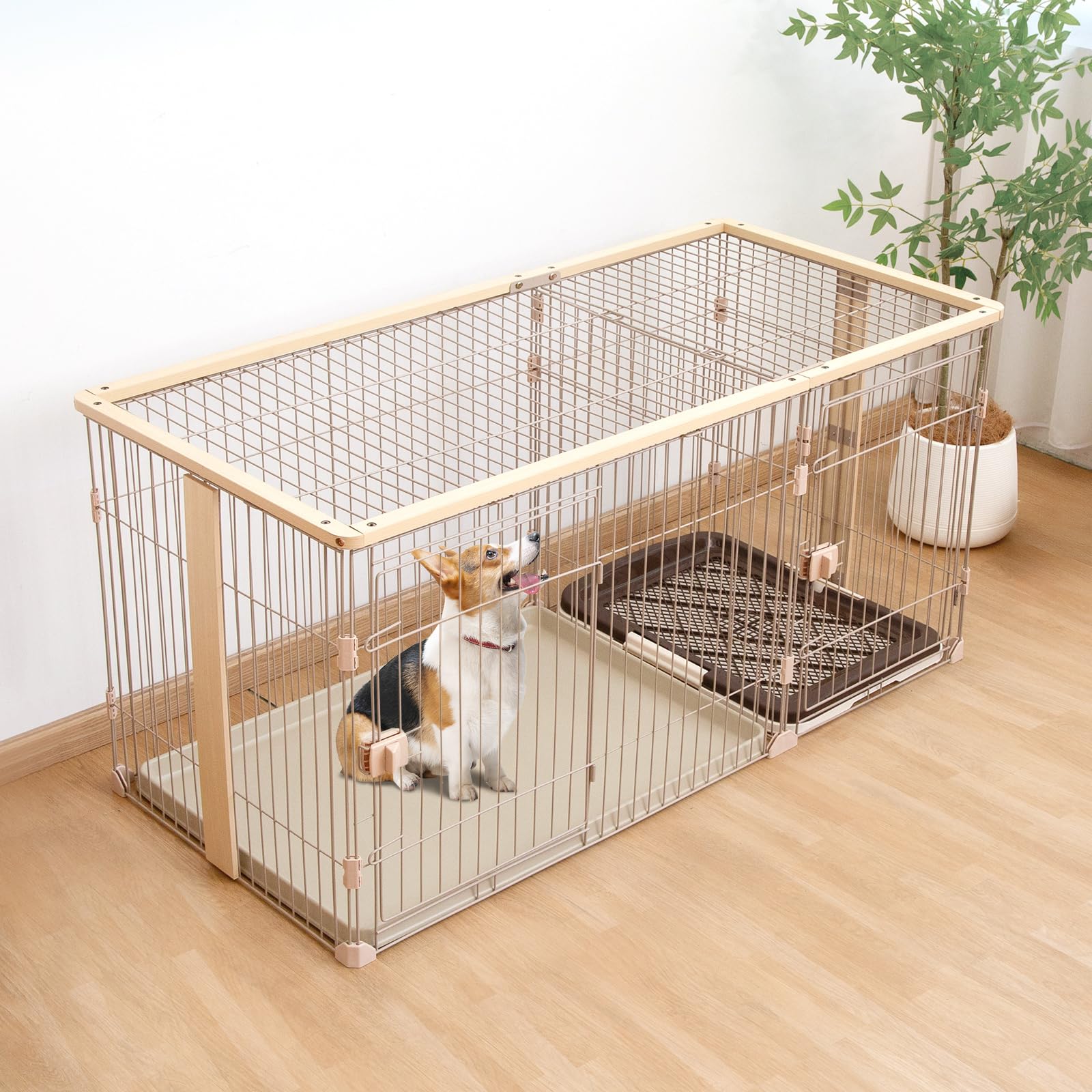 PETTOM 愛玩動物倶楽部 犬用伏せ篭 犬ゲージ 愛玩動物倶楽部 大屋根付き添い人書き割り 愛玩動物ゲージ 犬ゲージ幼児用便器別 伏せ篭 ゲージ 室内 屋内 小型犬 中型犬 (自然的, 大屋根付き添い人)