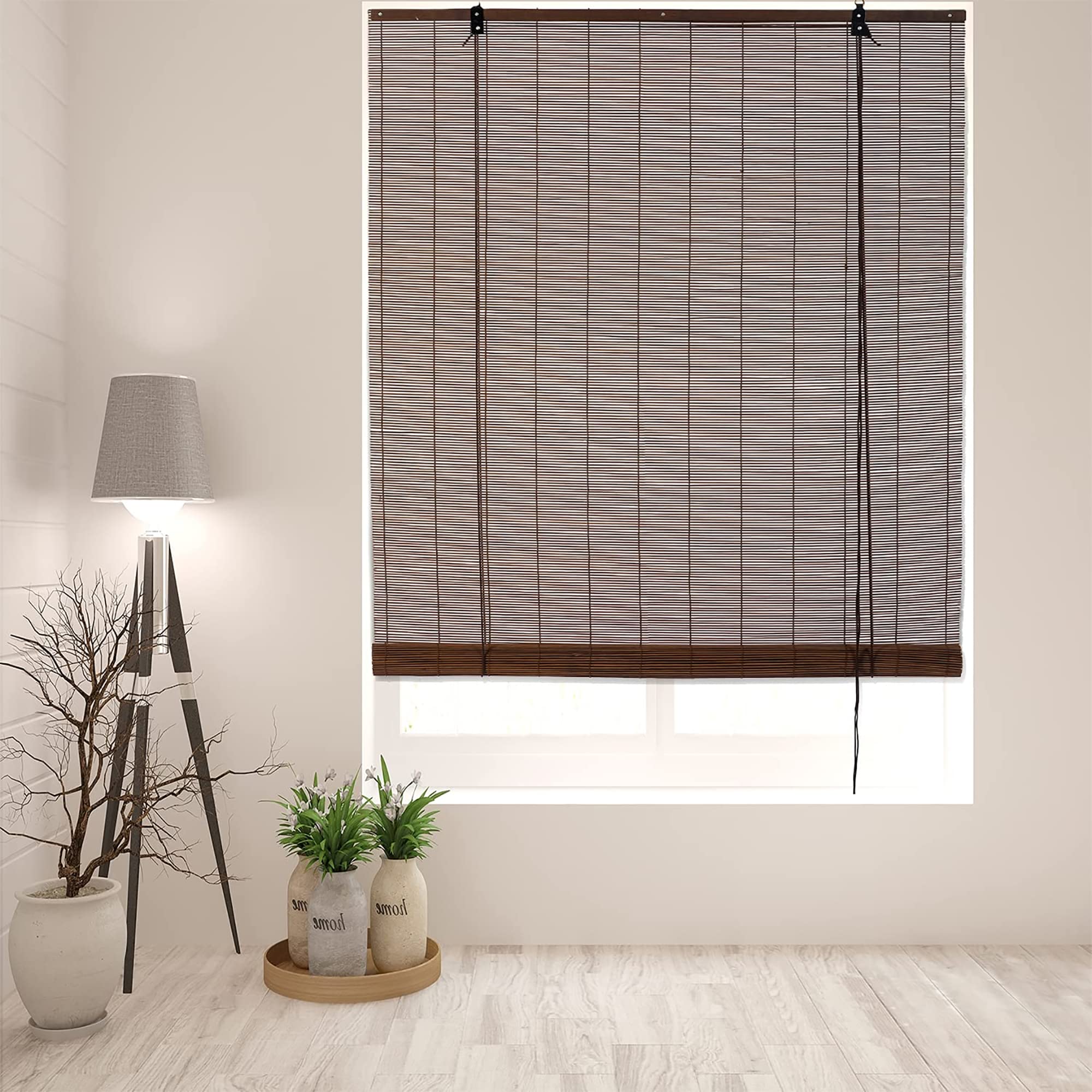 Yitian Bamboo Art 竹す静止 2本書き割り 幅88cm×丈180珊 炭化焼竹 竹ロールスクリーン 簾 屋内 室外 竹ロールアップ 室内 巻き上げ役立つこと 目かくし 日よけ押しとどめる 換気 暗然たる赤銅色