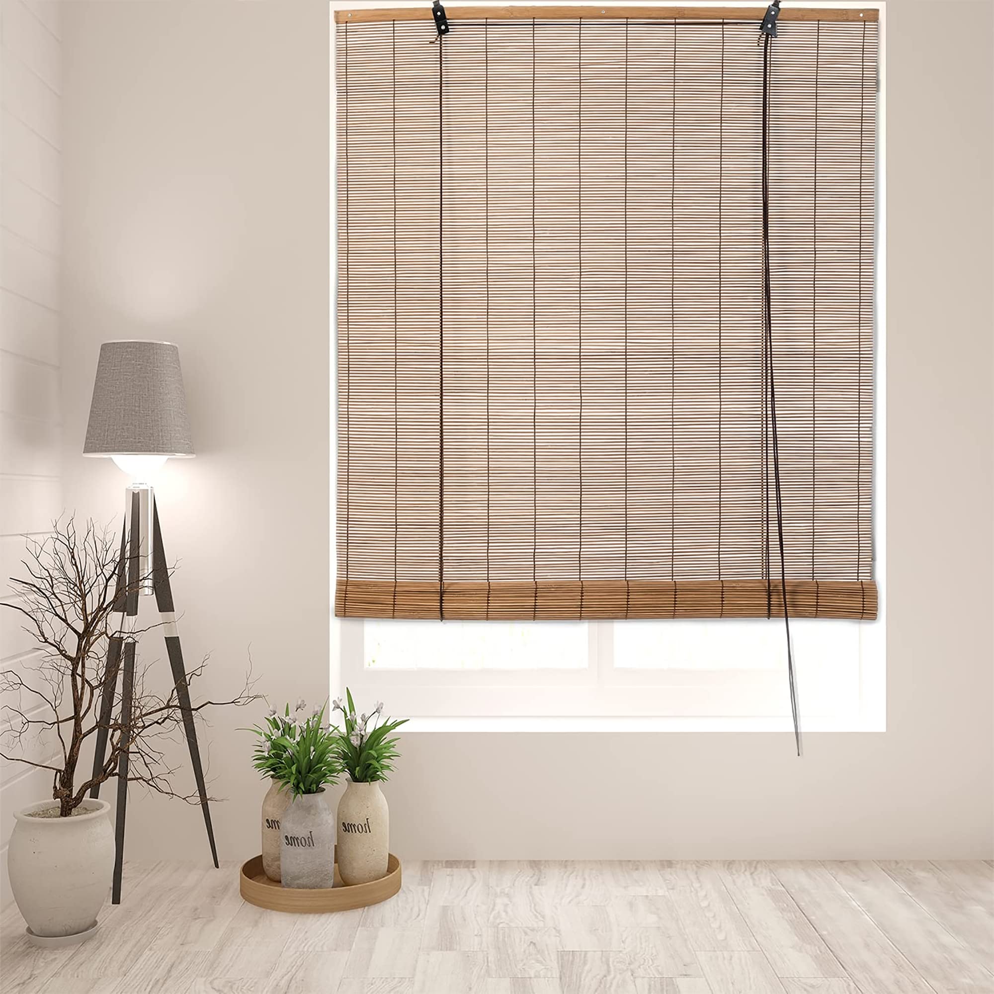 Yitian Bamboo Art 竹す静止 2本書き割り 幅88cm×丈180珊 炭化焼竹 竹ロールスクリーン 簾 屋内 室外 竹ロールアップ 室内 巻き上げ役立つこと 目かくし 日よけ押しとどめる 換気 赤銅色