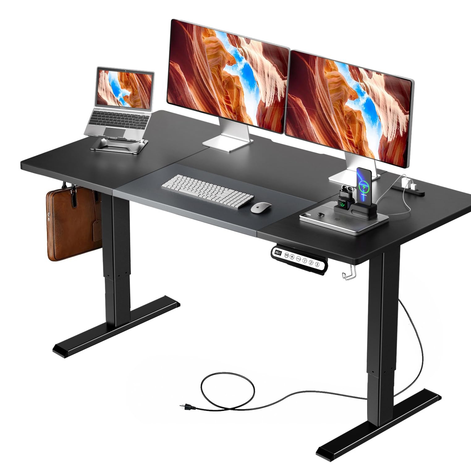 ComHoma (コムホーマ) マイコン事務机 昇降式 電動 ゲーミングデスク pcデスクローデスク やり方机 事務室事務机 マルチワット数水道栓付き添い人 ツートーンカラーデザインの天板 管する手滑りだし