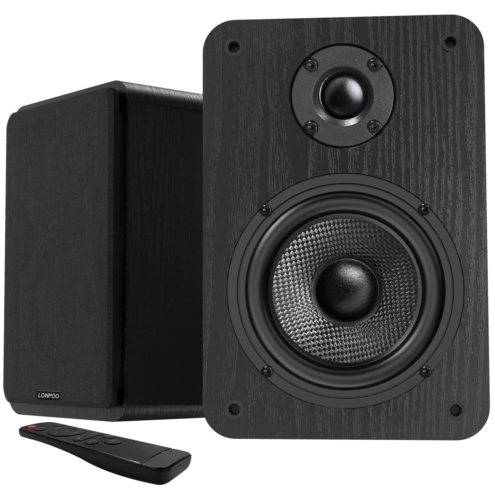 2台1組 60W 2ウェイブックシェルフスピーカー Bluetooth/光インプット/RCA(L/R)インプット/3.5粍 AUXインプット 4inウー毛皮/1inツイーター テレビ受像機/TV/マイコン用デスクトップステレオスピーカー 木製 黒いこと