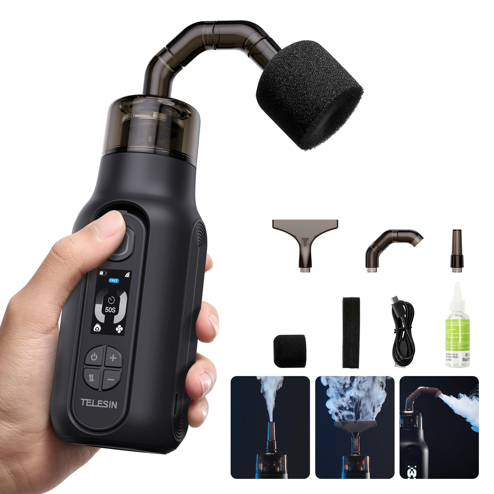 TELESIN C40 ポータブルフォグマシン 小型 手持ち式 スモークマシン ミニ蒸気霧機 36類概念煙成り行き 濃さ\u0026速力度合わせる能力のある 遠隔操作取り締まり Type-C申し受ける 映画化スモークマシン ハンドヘルドスモークマシン 活動写真