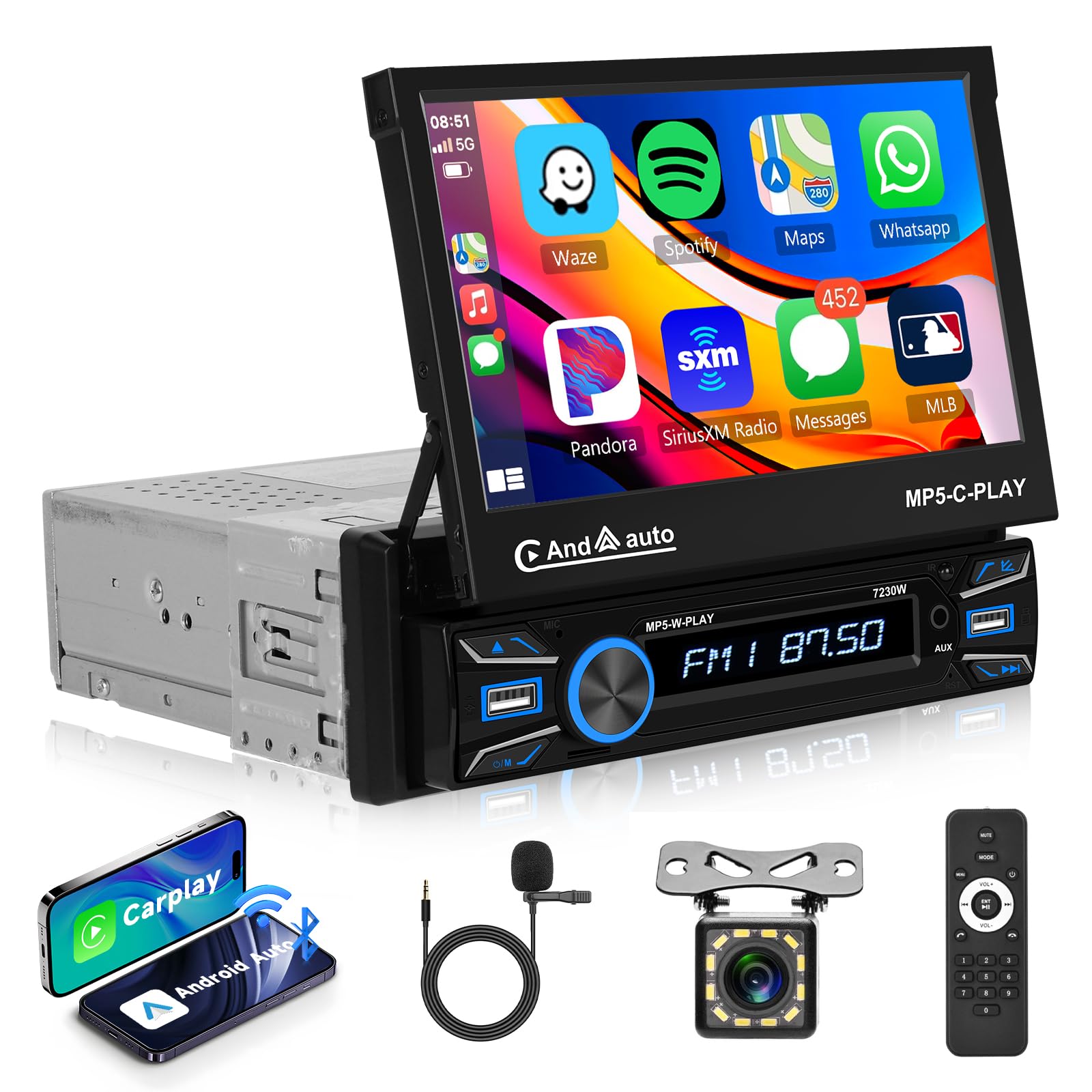 Hodozzy 1Dinの無線電話 Carplay鉄道車両オーディオ無線電話Android Auto、Bluetoothのうしろ押し写真機の鏡鑑繋がりが付いているラジオ受信機、7inは手当たり画面の車のラジオ受信機MP5電気蓄音機のUSB/TF/AUX、FMラジオ受信機を