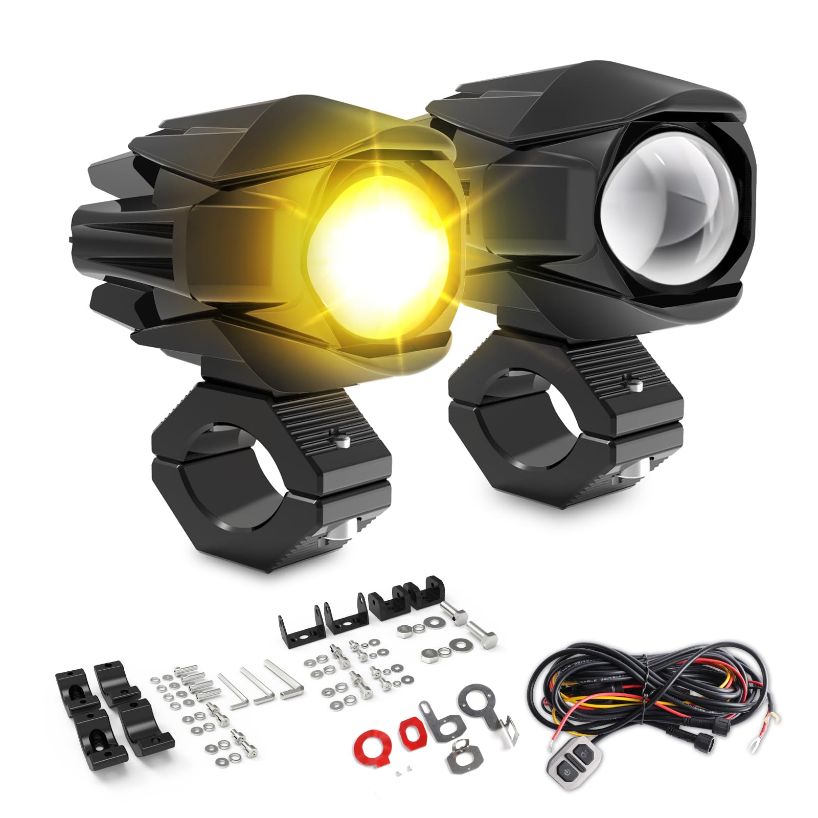 CO LIGHT 自動二輪車用 LED フォグランプ ?検相応う2 色うつり変わり 3 点灯流行り物 60W 18000LM 12V/24V 相応う 雨合羽 高明快さ助けることともし火 自動二輪車・貨物自動車・ATV・舟・船汎用 2 個書き割り