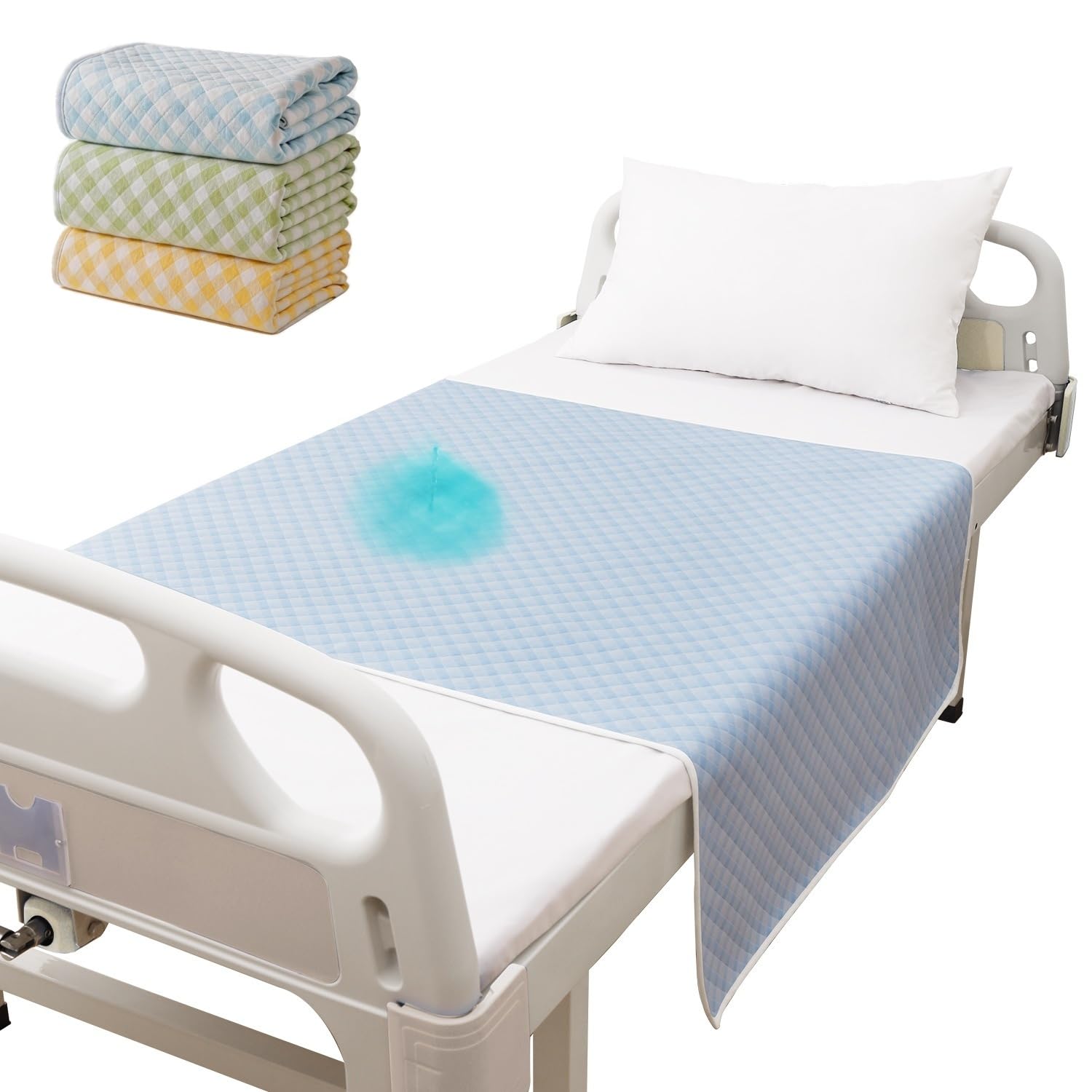 【青色・緑・黄 3色仕掛ける】Octantis 雨合羽敷き妙 介護 【介護士締めくくる】構成成分用 介護敷き妙 洗える(綿100% / 防壁蝨目 / 5層社会システム, 耐久性約3倍) 半身用手合い 豪然たる雨合羽 両面手合い ズレ押しとどめる 通気性