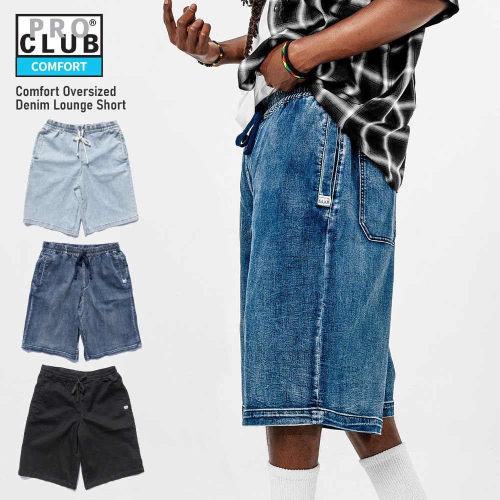 PRO CLUB プロクラブ 【Denim Lounge Short】 ジーンズ デニム ショートパンツ ハーフパンツ イージーパンツ ウォッシュ加工 大きいサイズ メンズ ヒップホップ 夏