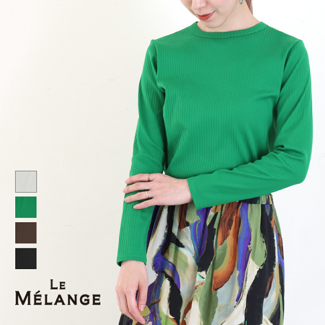 【楽天市場】\40OFF／Le Melange ルメランジュ ウルティマ リブカットソー トップス クルーネック ロンT カットソー 長袖