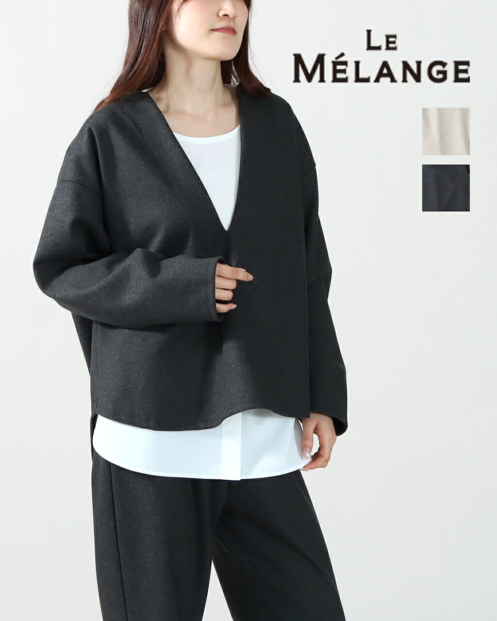 【26AW先行予約】Le Melange ルメランジュ ニードルパンチ キーネック プルオーバー レディース TCニードルジャージー 吸湿発熱 暖かい ウール見え チクチクしない ストレッチ トップス 重ね着 無地 シンプル 長袖 正規品 公式 26AW 8641014