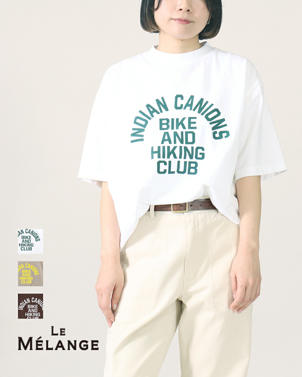 【1点10% 2点15%off】le Melange ルメランジュ 7.5oz ヘビーウェイト ロゴTシャツ レディース 半袖 コットン100% ピグメント染め アーチロゴ プリント BOXシルエット ビッグT 8621002 オーバーサイズ レディース 正規品 公式 26SS 春【ゆうパケット】