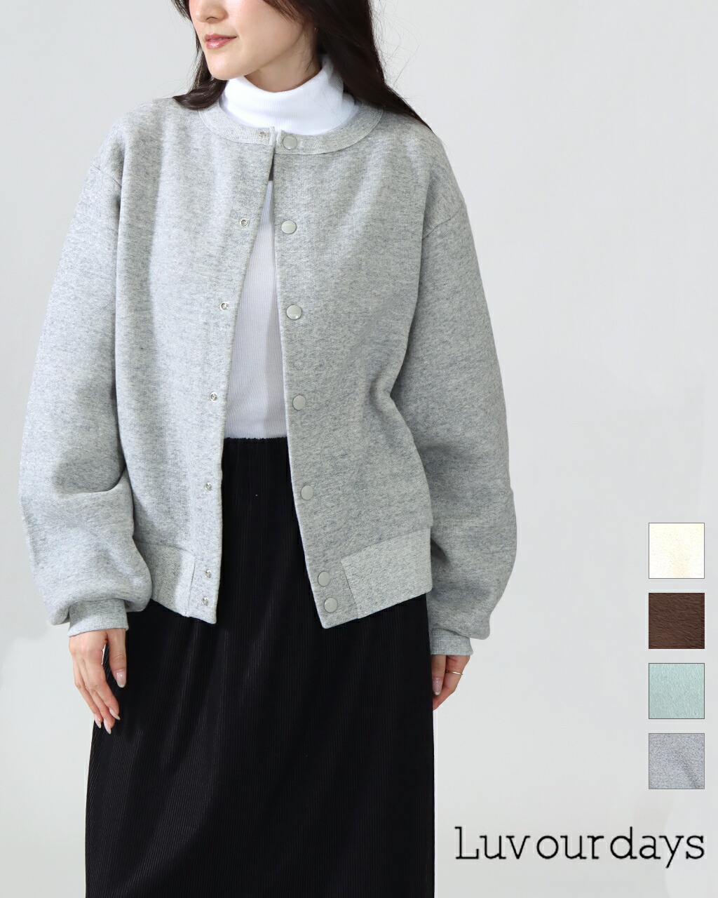 【SALE/30%off】Luv our days ラブアワーデイズ リヨセル 裏毛 スナップカーディガン LV-CT2324 正規品 25AW Lyocell Sweat 裏起毛 スウェット レディース AWCOP20倍