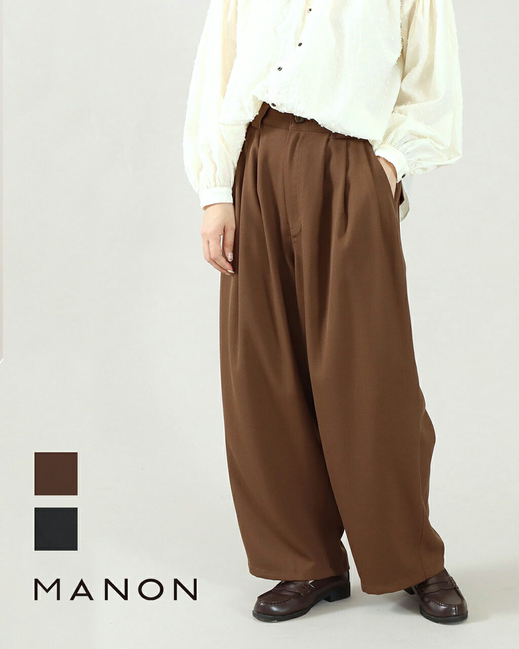 【まとめ買いさらに10%OFF】【SALE/30%off】MANON マノン ウールミックス スリータック ワイドパンツ WOOL MIX THREETUCK WIDE PANTS MNN-PT-152 パンツ レディース ウール パンツ 無地 公式 正規品 25AW|CROCHET クロシェ