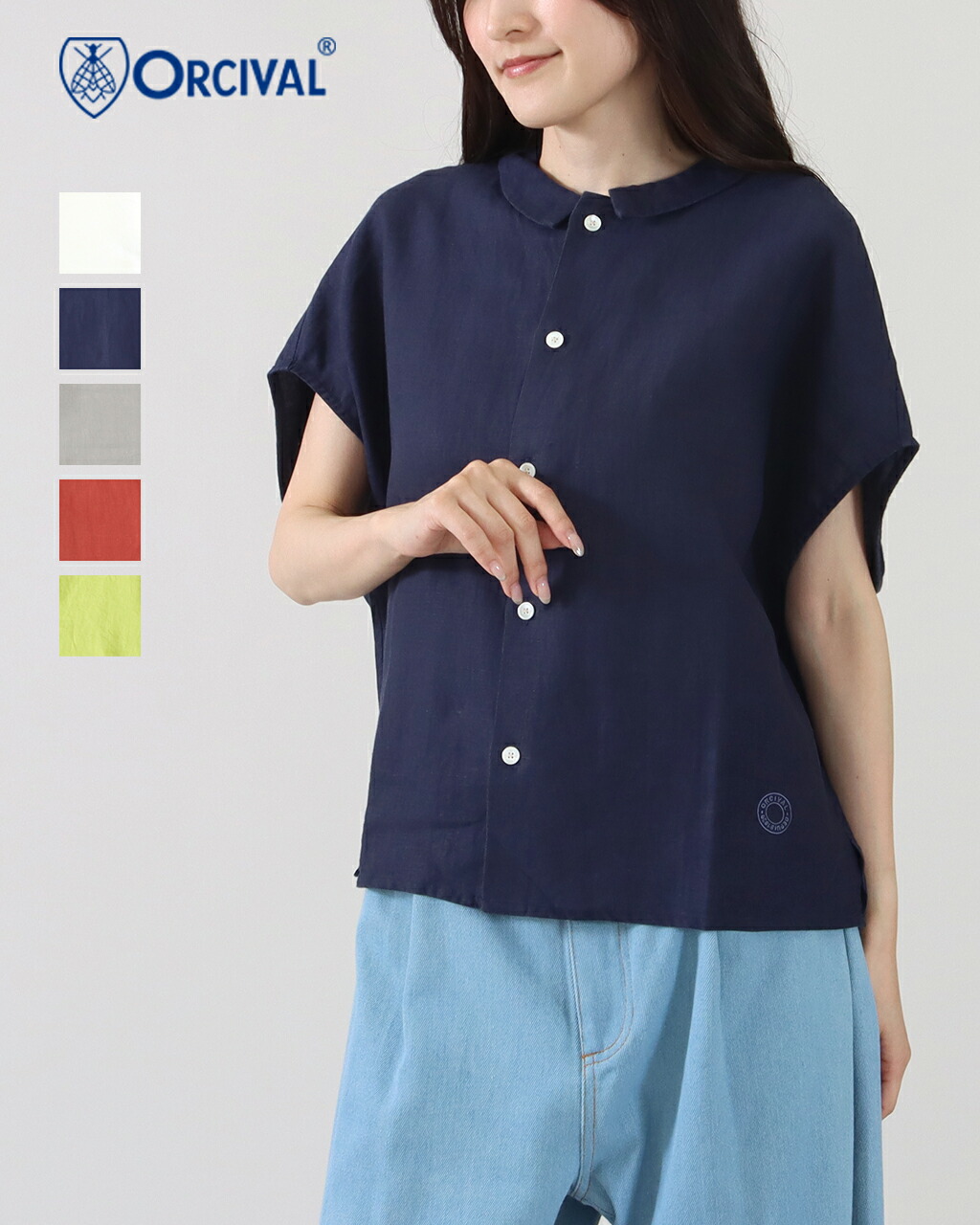 【1点10% 2点15%off】ORCIVAL リネン スリーブレスシャツ SLEEVELESS SHIRT OR-B0360YLM リネンシャツ レディース スリーブレスシャツ ノースリーブ フレンチスリーブ 麻100％ 麻 涼しい トップス 洗える 30代 40代 50代 フラットカラー 襟付き 公式 正規品 26SS 新型
