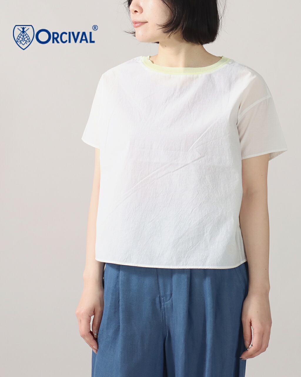 ORCIVAL SEE THROUGH P.O. シースルー プルオーバー OR-B0450ARC トップス Tシャツ ブラウス カットソー 配色 綿ナイロン サイジング 体型カバー 大人可愛い 大人女子 カットソー 異素材 ドッキング 綿ナイロン 透け感 軽い 軽量 涼しい 清涼感 公式 正規品 26SS 新型