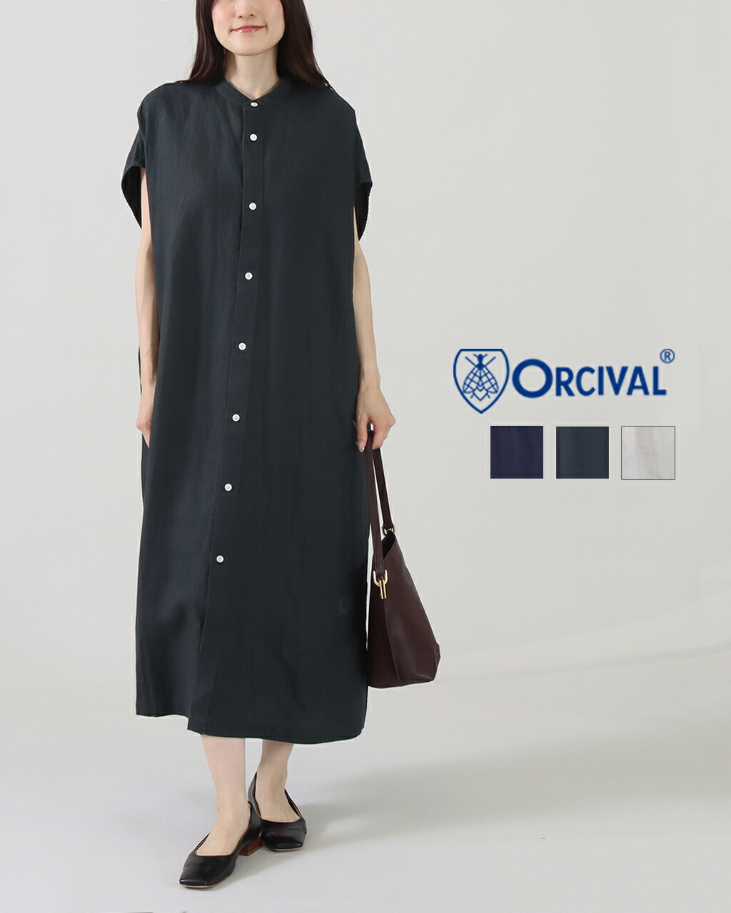 ORCIVAL オーシバル SLEEVELESS DRESS スリーブレス ドレス OR-G00094YLM シャツワンピース レディース ノースリーブ 新作 春夏 30代 40代 50代 ボックスシルエット 体型カバー 二の腕カバー ロング 膝丈 綿 コットン 100％ 公式 正規品 26SS 新型 24,200円