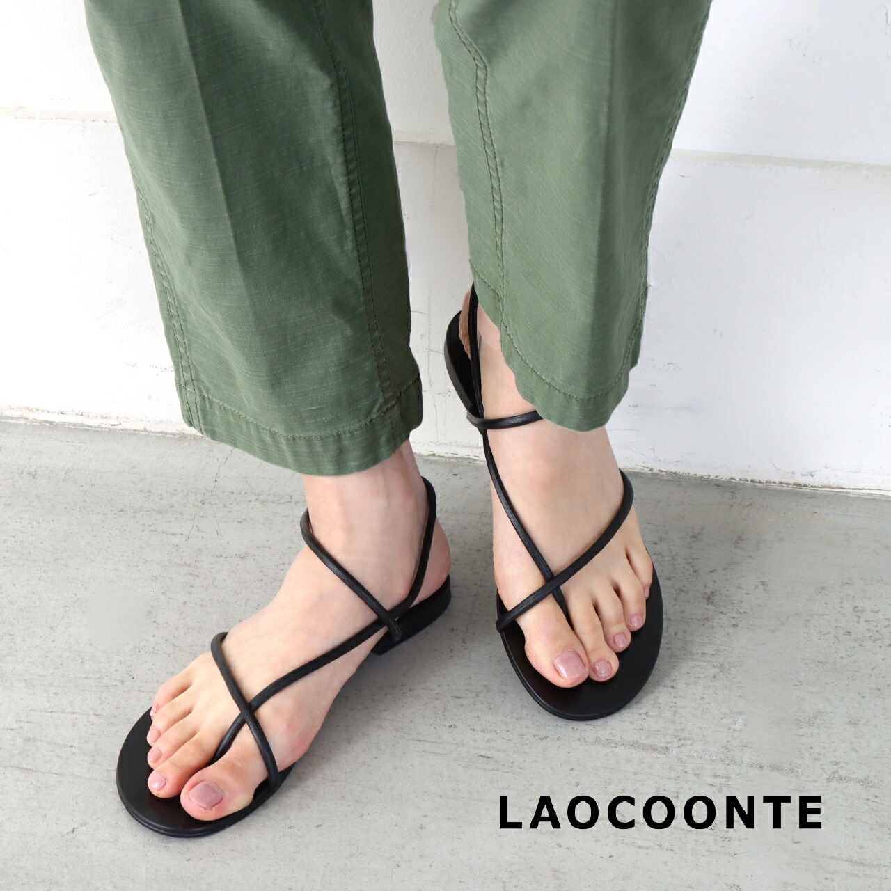 【20%OFF】【返品不可】LAOCOONTE ラオコンテ FLAVIAsofia チューブストラップサンダル フラビアソフィア シューズ サンダル  コードストラップ ブラック ヤギ革 レディース フラットサンダル | CROCHET クロシェ