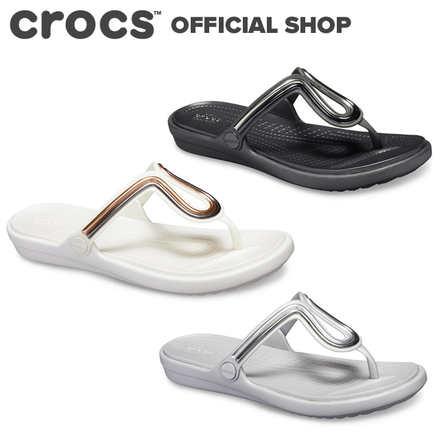 crocs silver flip flops