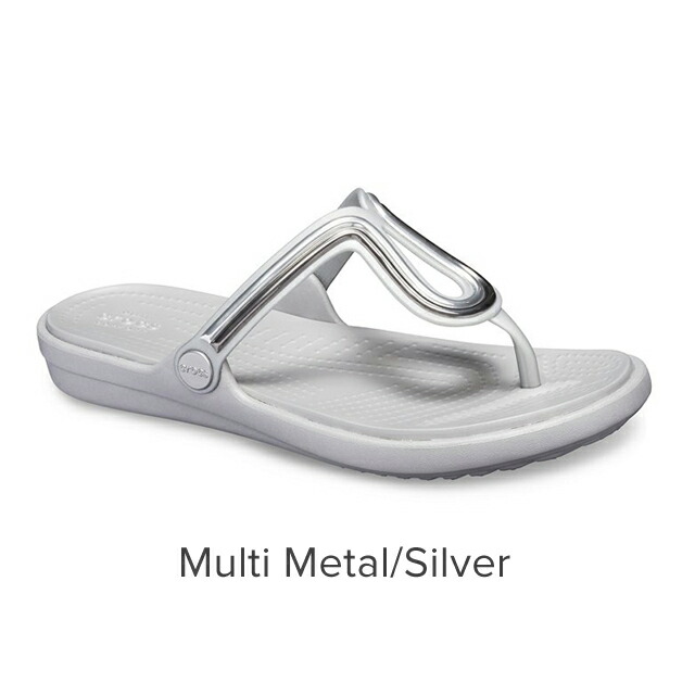 crocs silver flip flops