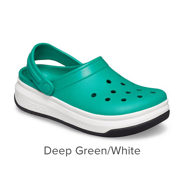 green and white crocs