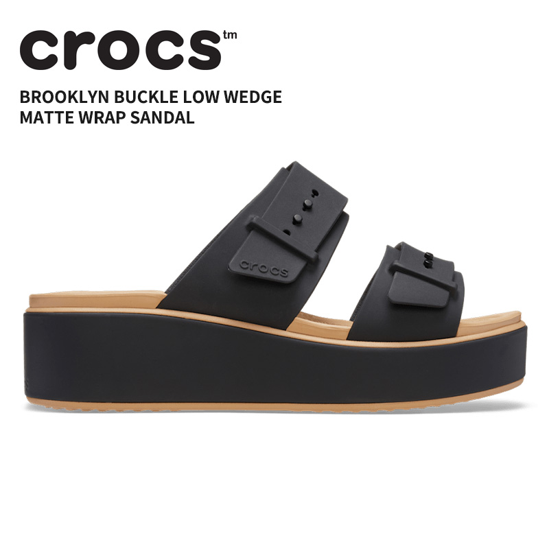 [B]クロックス レディース サンダル CROCS ブルックリン バックル マット ラップ LW Brooklyn Buckle Matte Wrap LW ブラック/カシューナッツ 212408-0ri｜crohas（クロハス）