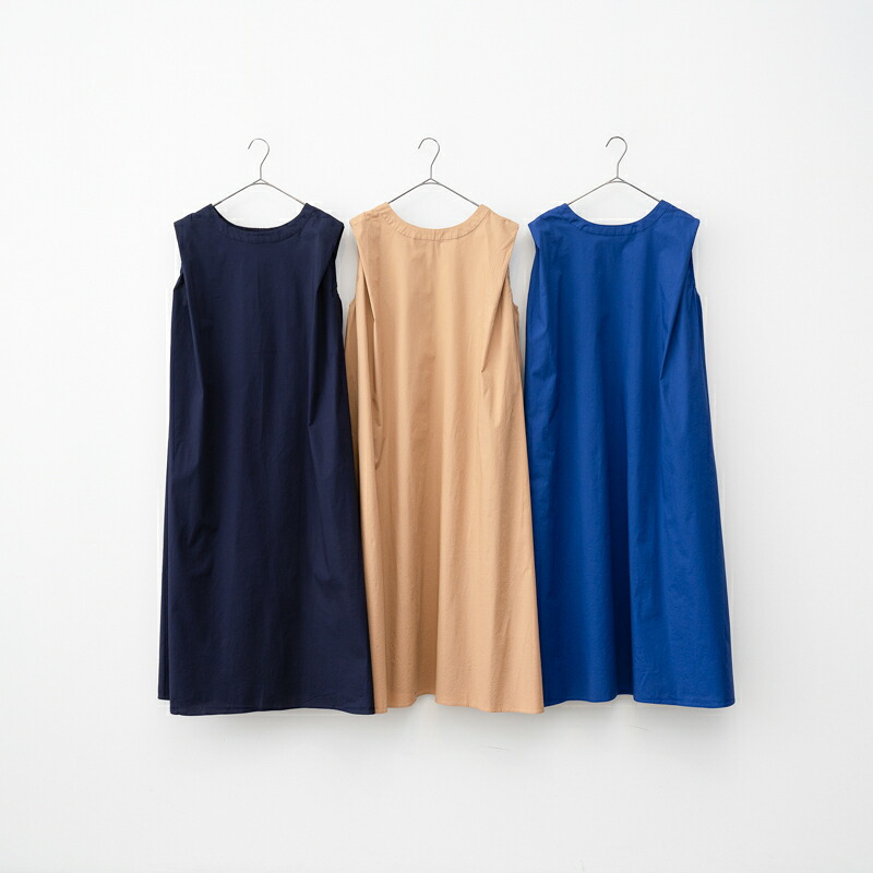 綿ストレッチ 袖なしワンピース ノースリーブ 春 夏 ストレッチ素材 透けにくい ブルー ネイビー モカ ポケット付き｜クロワッサンの店 店