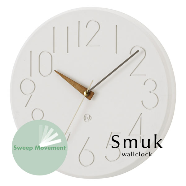 ウォールクロック 【 Smuk 】 ホワイト シンプル 掛け時計 壁掛け 時計 女性 モノトーン 上品 スイープ 流れる秒針 連続秒針 おしゃれ croix
