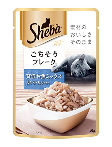 シーバ (Sheba) キャットフード リッチ ごちそうフレーク 贅沢お魚ミックス まぐろ・たい入り 35g&times;96個 (ケース販売)｜クロスワン　店