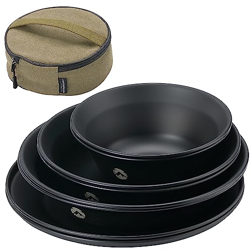 キャンピングムーン(CAMPING MOON) テーブルウェア キャンプ プレート ステンレス 食器 セット 8点入り 帆布ケース付き 黒ギア