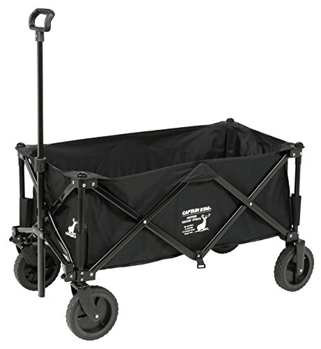キャプテンスタッグ(CAPTAIN STAG) アウトドア手押し車 交わり型 4輪持ちはこび 納める御徒面子付き添い人 前輪ストッパー付き添い人 CS黒いこと下げ札