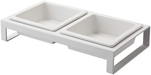 山崎実業(Yamazaki) ペットフードボウルスタンドセット タワー ホワイト 約W29XD15.5XH6cm ペット用品 エサ入れ 4206