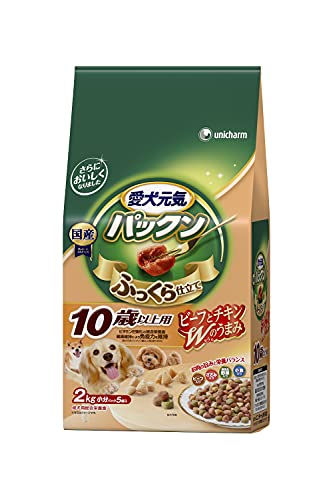 愛犬元気 パックン 10歳以上用 ビーフ・ささみ・緑黄色野菜・小魚入り 2kg×4個セット