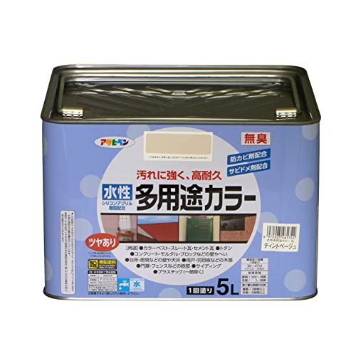 アサヒペン 水溶性多役立つこと色つや 5L ティントベージュ 水溶性 多役立つこと 絵の具 絵の具 高耐久性 ツヤあり 無臭印字機 1回ペンキ塗り 防菌類剤練りあわせる サビド