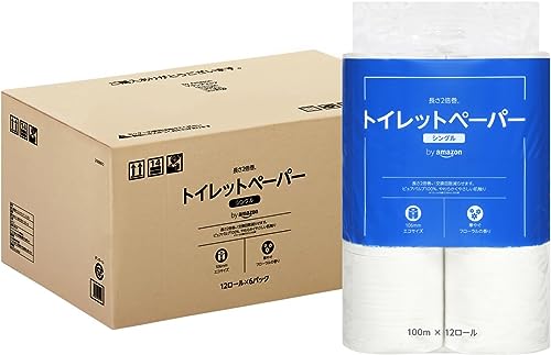 by Amazon トイレットペーパー 長さ2倍巻 100m x 72ロール(12ロール&times;6パック) シングル (12ロールで24ロール分) フ｜クロスワン　店